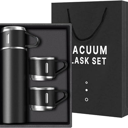 Stainless Steel Vacuum Flask Set with 3 Cups (500ml) Keeps Drinks Hot or Cold for Hours, Perfect for Travel